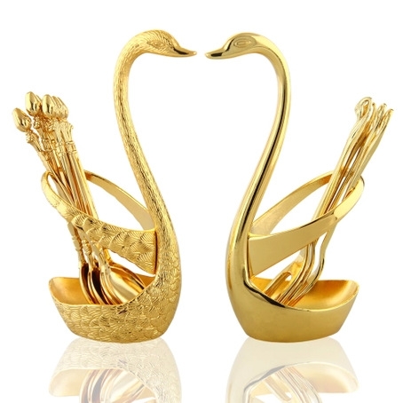 Creative gold and silver swan fruit fork set, dessert fruit fork set tableware wedding gift