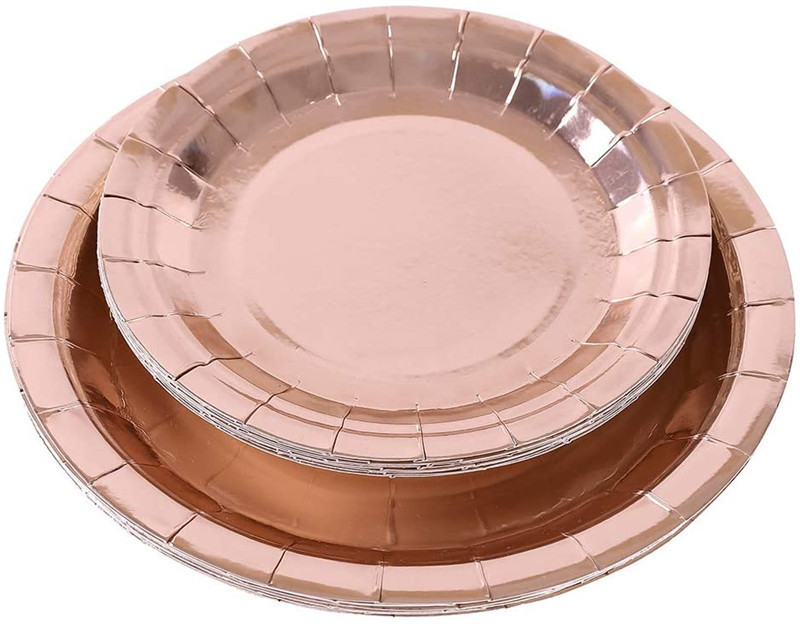 Hot-selling European and American rose gold tableware set disposable paper plate paper cup tissues birthday party