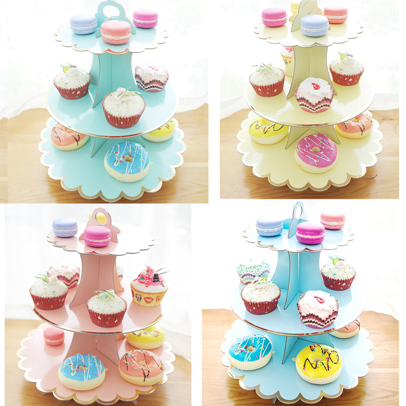 Baby Children &#039;S Birthday Party Cake Tray Wedding Party Dessert Table Dim Sum Plate Paper Three-Layer Cake Shelf