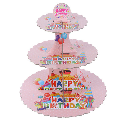 Baby Children 'S Birthday Party Cake Tray Wedding Party Dessert Table Dim Sum Plate Paper Three-Layer Cake Shelf Baby Children 'S Birthday Party Cake Tray Wedding Party Dessert Table Dim Sum Plate Paper Three-Layer Cake Shelf