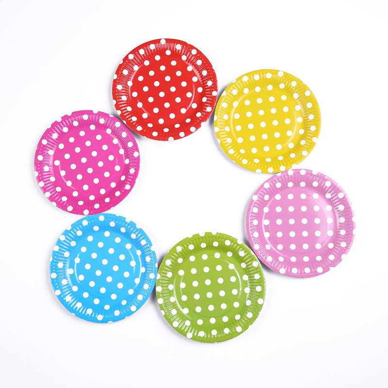 Birthday party supplies 7 inch polka dot paper plate Korean version wave point cake plate party disposable barbecue dinner plate Birthday party supplies 7 inch polka dot paper plate Korean version wave point cake plate party disposable barbecue dinner plate