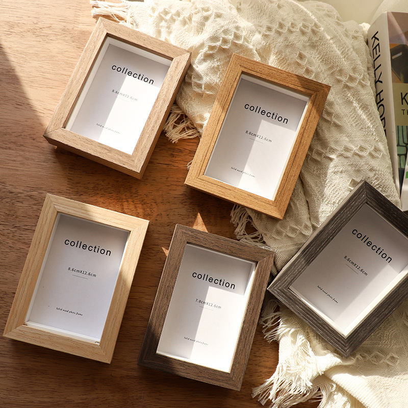 Simple Table-Top Solid Wood Photo Frame plus Wash Print Photo Frame Photo Frame Three-Dimensional Hollow Nail Art Frame 6-Inch