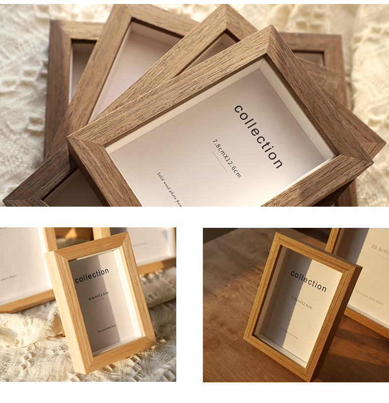 Simple Table-Top Solid Wood Photo Frame plus Wash Print Photo Frame Photo Frame Three-Dimensional Hollow Nail Art Frame 6-Inch