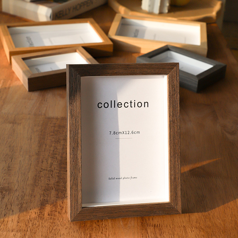 Simple Table-Top Solid Wood Photo Frame plus Wash Print Photo Frame Photo Frame Three-Dimensional Hollow Nail Art Frame 6-Inch