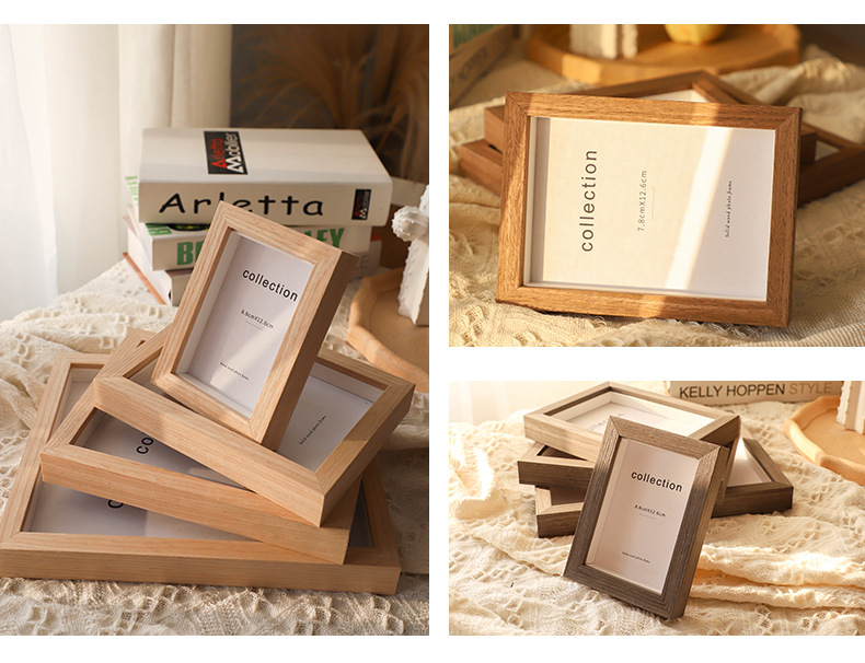 Simple Table-Top Solid Wood Photo Frame plus Wash Print Photo Frame Photo Frame Three-Dimensional Hollow Nail Art Frame 6-Inch