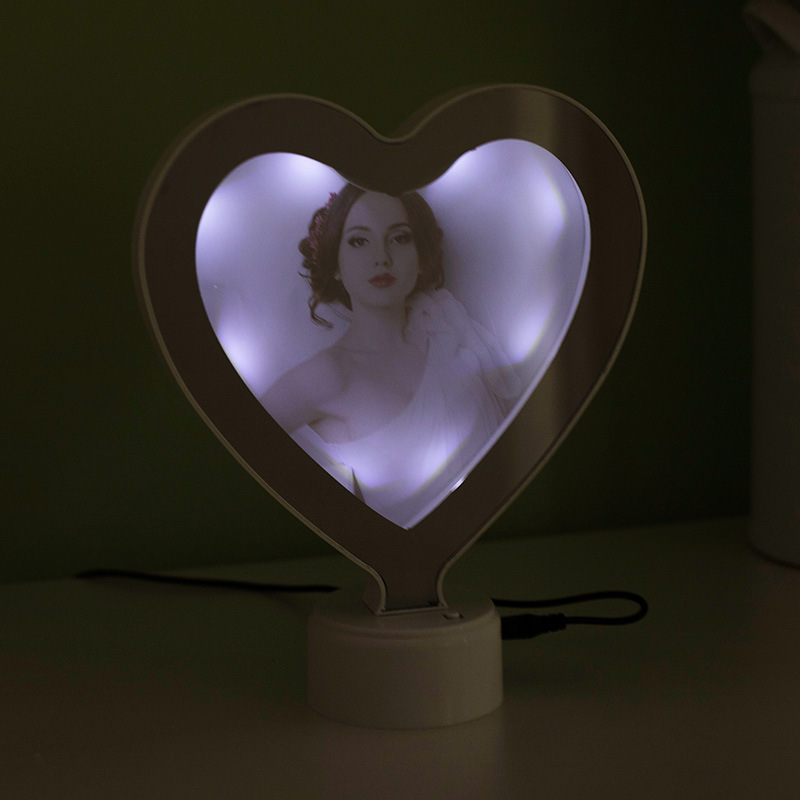Led Magic Mirror Photo Frame round Bottom Heart Makeup Mirror Multifunctional Heart-Shaped Creative Photo Frame Wholesale
