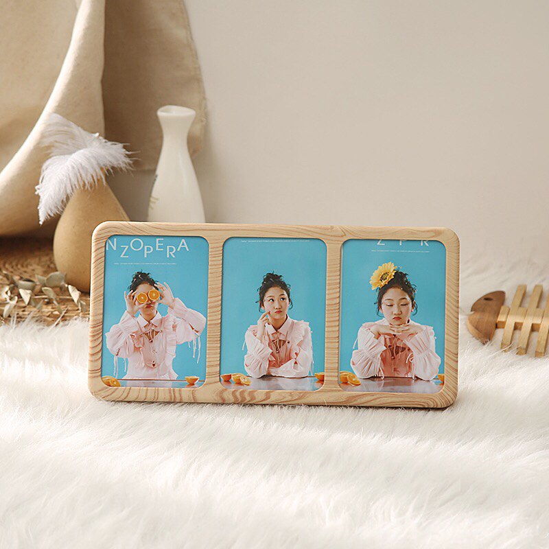 Photo Frame and Picture Frame Haotao Photo Frame HT-HC7753AB Wood Grain 5-Inch Three-Grid Photo Frame (2 Colors)