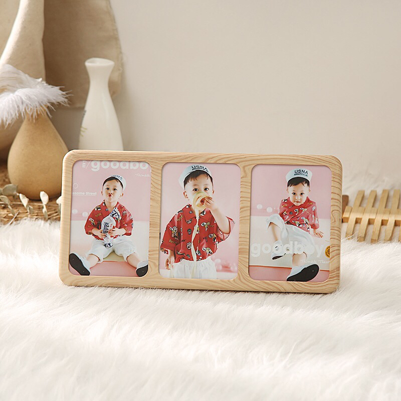 Photo Frame and Picture Frame Haotao Photo Frame HT-HC7753AB Wood Grain 5-Inch Three-Grid Photo Frame (2 Colors)
