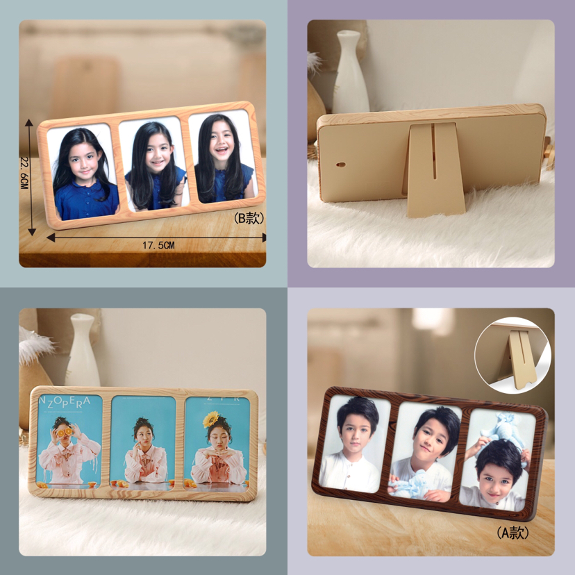 Photo Frame and Picture Frame Haotao Photo Frame HT-HC7753AB Wood Grain 5-Inch Three-Grid Photo Frame (2 Colors)