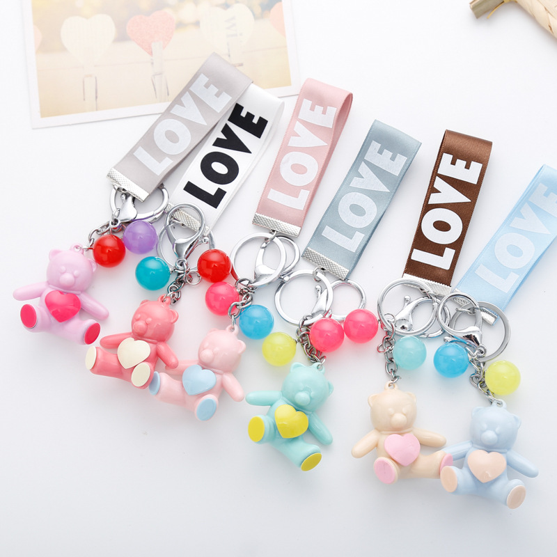 New Bags Pendant Keychain Key Ring Circle Key Chain Creative Gift Korean Candy Sitting Bear Strap