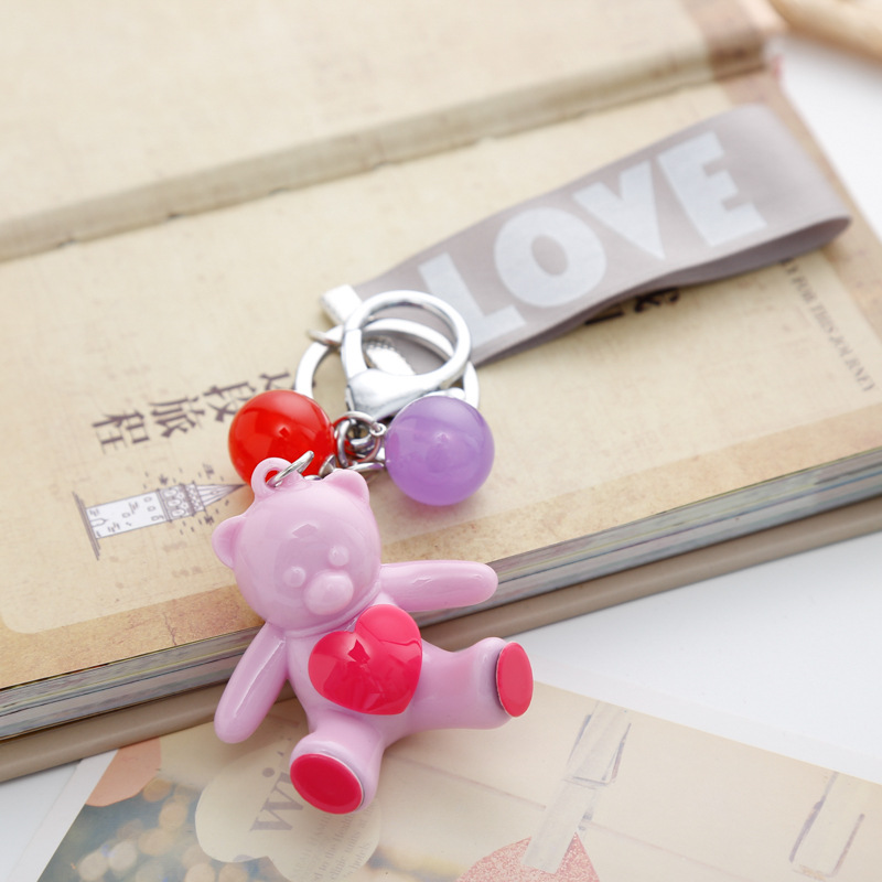 New Bags Pendant Keychain Key Ring Circle Key Chain Creative Gift Korean Candy Sitting Bear Strap