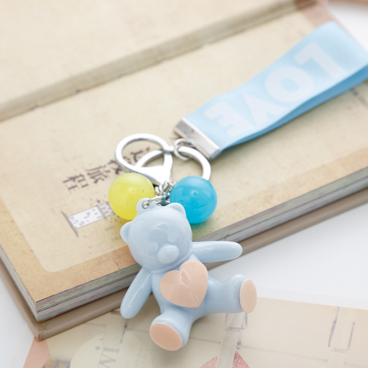 New Bags Pendant Keychain Key Ring Circle Key Chain Creative Gift Korean Candy Sitting Bear Strap