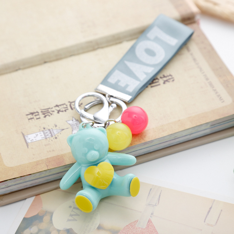 New Bags Pendant Keychain Key Ring Circle Key Chain Creative Gift Korean Candy Sitting Bear Strap