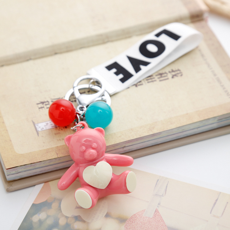 New Bags Pendant Keychain Key Ring Circle Key Chain Creative Gift Korean Candy Sitting Bear Strap