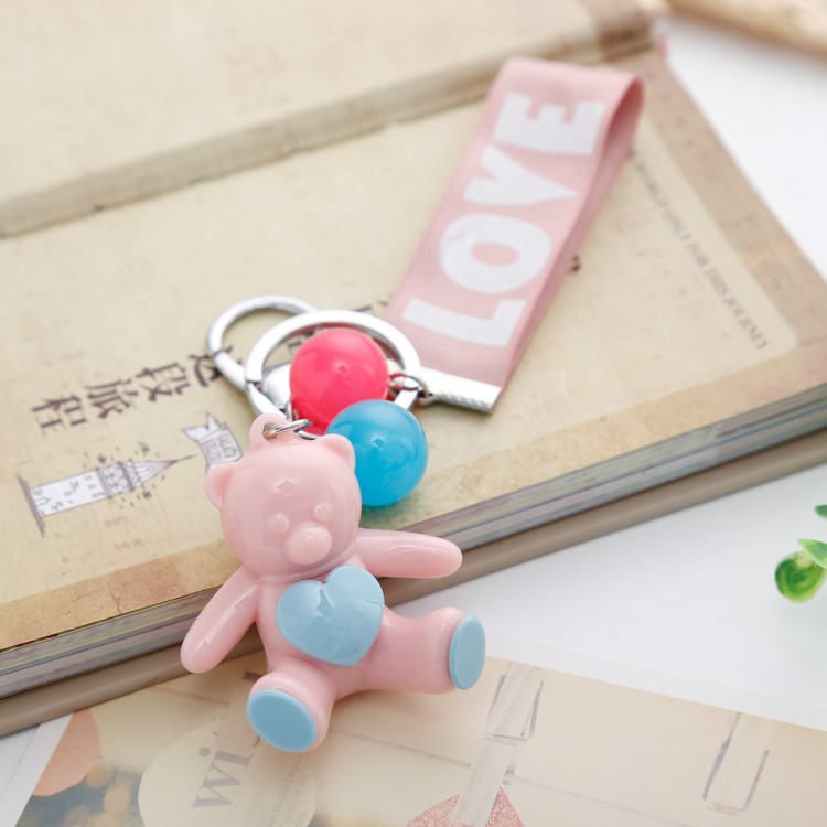 New Bags Pendant Keychain Key Ring Circle Key Chain Creative Gift Korean Candy Sitting Bear Strap