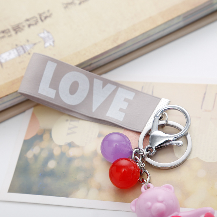 New Bags Pendant Keychain Key Ring Circle Key Chain Creative Gift Korean Candy Sitting Bear Strap