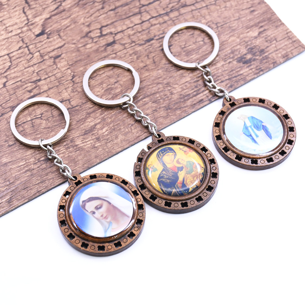 (Random Images) Wooden Icon Stickers Religious Keychain Pendants Tourist Souvenirs Gifts