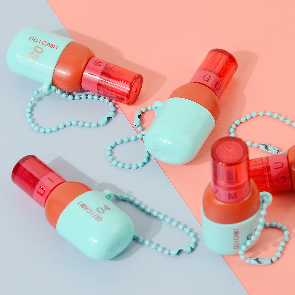 Guicami Pendant Keychain Lip Lacquer Red Lip Mud Lip Gloss Long-Lasting White Female Cheap Student