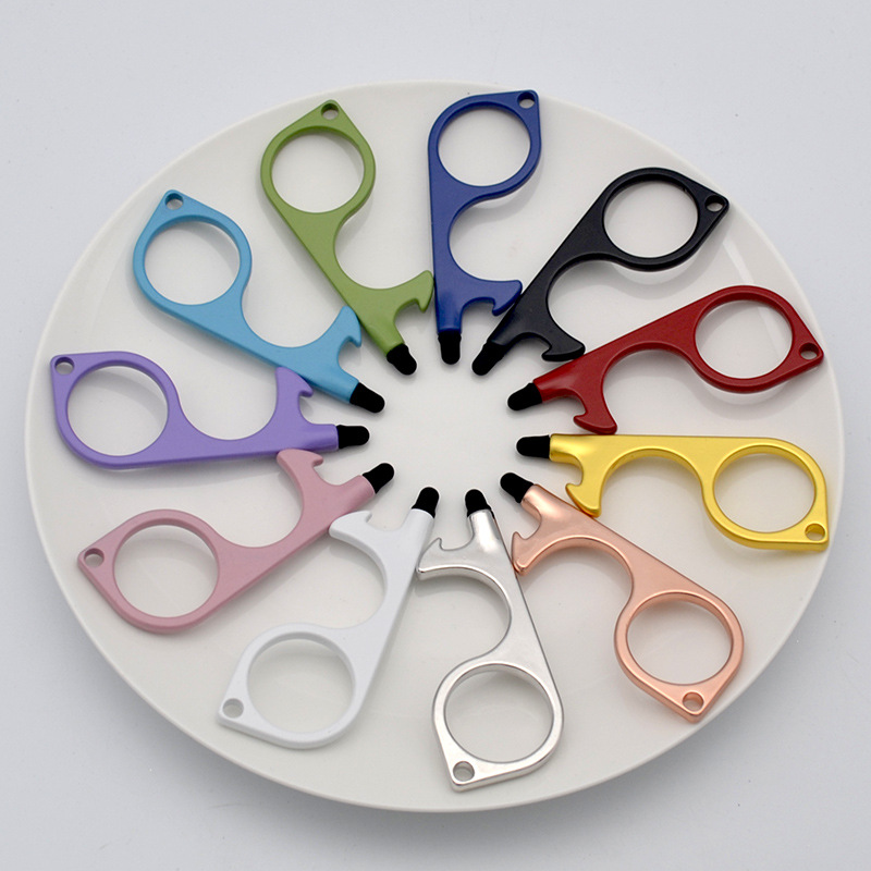 Factory Direct Supply EDC Non-Contact Door Opener Zinc Alloy Touch Screen Press Elevator Keychain in Stock