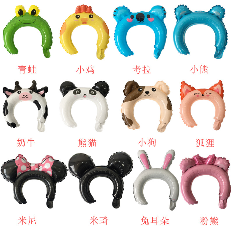 Cartoon aluminum film ball hair hoop animal headdress aluminum film balloon head wear push sweep code small gift party decoration wholesale