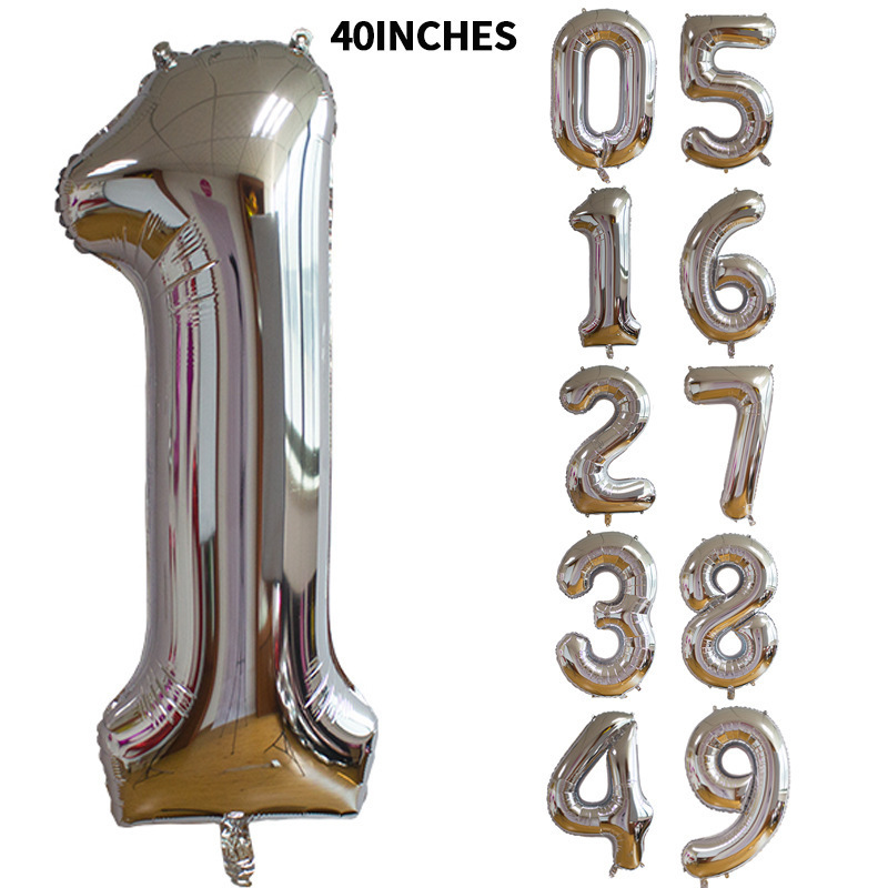 Gold and Silver Rose Gold 40-Inch Digital Thin Aluminum Balloon 40-Inch Digital Balloon Birthday Party Decoration Helium Balloon