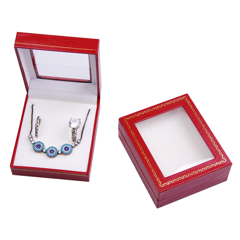 Water Ripple High-End Leather Box Series Ring Box Necklace Long Box Pendant Box Window Box Three-Piece Set in Stock