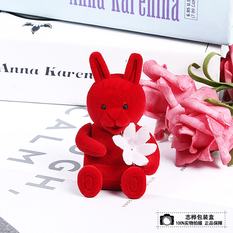 Tong qu dye-in-the-wood small animal adorn article box rabbit holds flower model jewelry box ring box