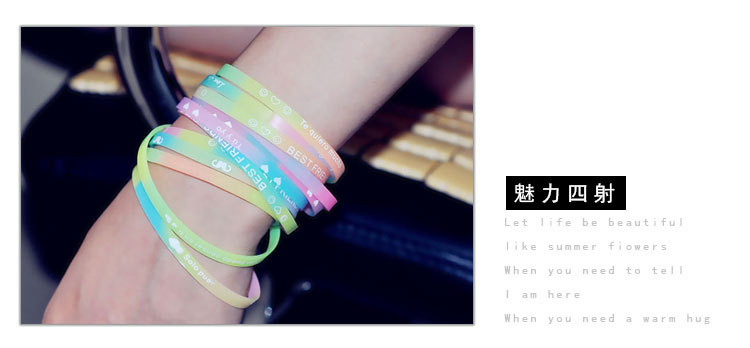 Hot Sale Promotion Gift Printing English Letter Luminous Silicone Bracelet Fluorescent Luminous Rubber Sports Bracelet Hot Sale Promotion Gift Printing English Letter Luminous Silicone Bracelet Fluorescent Luminous Rubber Sports Bracelet