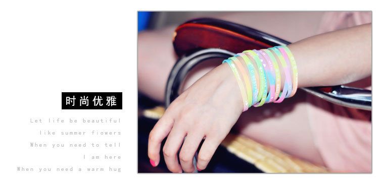 Hot Sale Promotion Gift Printing English Letter Luminous Silicone Bracelet Fluorescent Luminous Rubber Sports Bracelet Hot Sale Promotion Gift Printing English Letter Luminous Silicone Bracelet Fluorescent Luminous Rubber Sports Bracelet