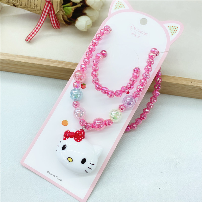 New Little Girl Sweet Transparent Beads Cartoon Acrylic Luminous Little Princess Necklace, Bracelet Set Children