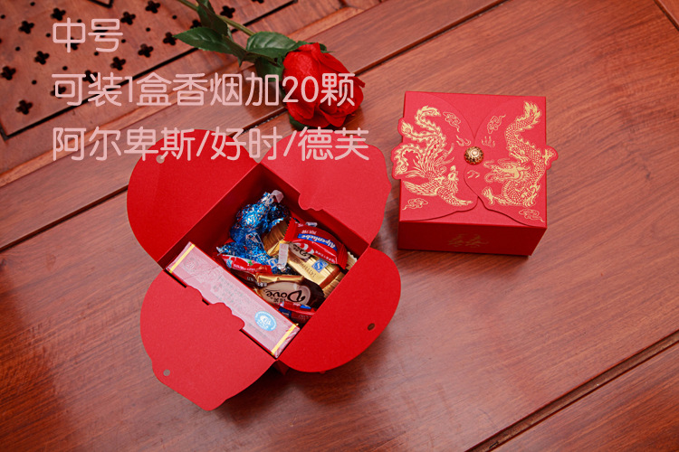Appearance patent high-grade wedding candy box wholesale customized longfeng three-dimensional creative candy box number
