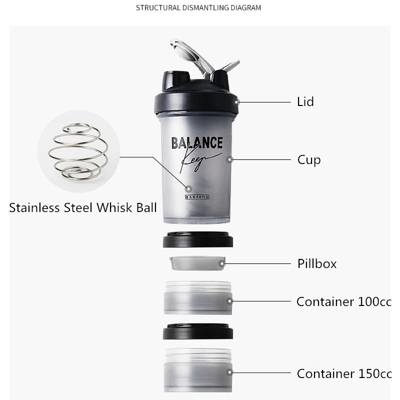 Shake Cup Three-Layer Pp Material Fitness Dried Egg White Plastic Water Cup Sports Cup Custom Logo