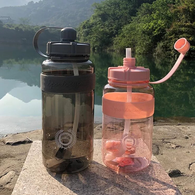 2019 New Sports Cup Portable Fitness Large Capacity Straw Plastic Water Bottle Leak-Proof Drop-Resistant Handy Cup