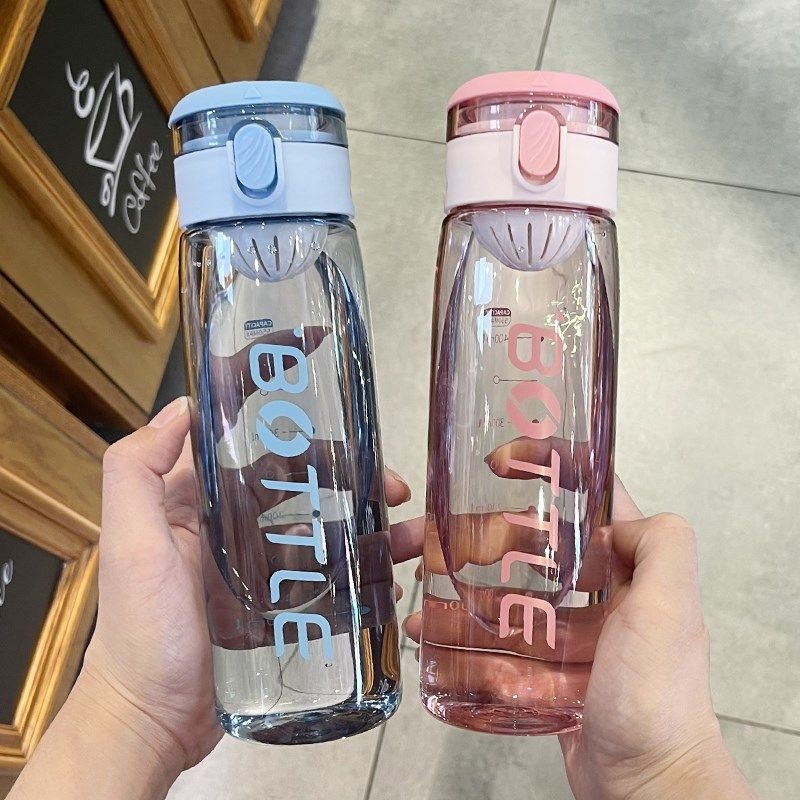 Japanese Style Simple Water Cup Male and Female Student Couple Cute Fresh with Tea Infuser Bounce Cover Plastic Cup Fitness Sports Cup