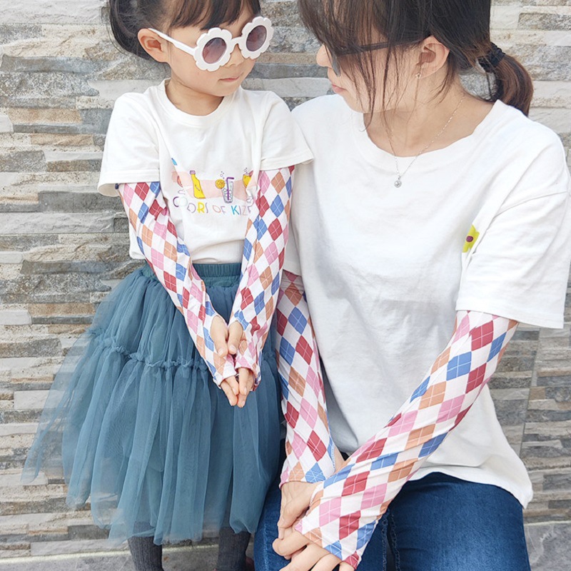 Korean Style Xuan Ya Sun Protection Parent-Child Ice Sleeve Female Driving Outdoor Riding Military Training Ice Silk Children&#039;s Net Red Armband Summer Customization