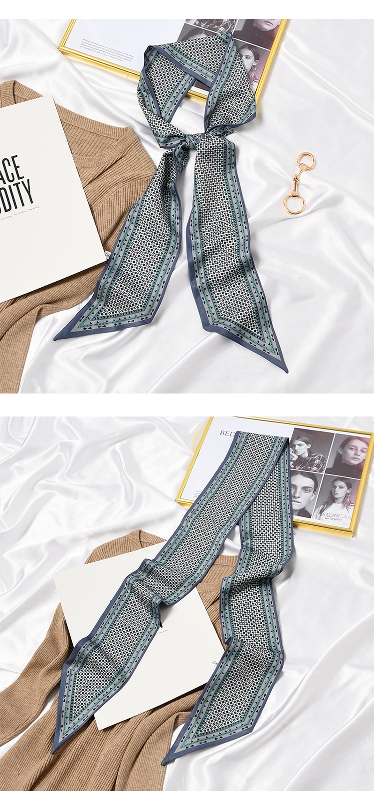Fashionable Fashionable Spring New Small Long Scarf Women's Arm Bag Ribbon All-Matching Korean Scarf Headband Hair Band Scarf Fashionable Fashionable Spring New Small Long Scarf Women's Arm Bag Ribbon All-Matching Korean Scarf Headband Hair Band Scarf