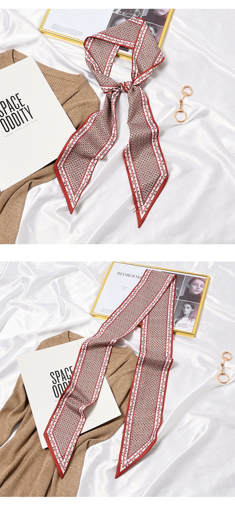 Fashionable Fashionable Spring New Small Long Scarf Women's Arm Bag Ribbon All-Matching Korean Scarf Headband Hair Band Scarf Fashionable Fashionable Spring New Small Long Scarf Women's Arm Bag Ribbon All-Matching Korean Scarf Headband Hair Band Scarf