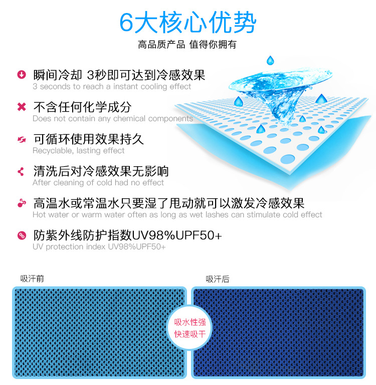 Cold Sense Sports Towel Cooling Artifact Ice-Cold Towel Cooling Custom Fabric Coolcore Sports Cooling Towel