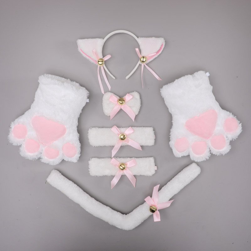 One Piece Dropshipping Cute Cat Cosplay Props Cat Ears Headband Cat&#039;s Paw Gloves Cat Tail Accessories Set