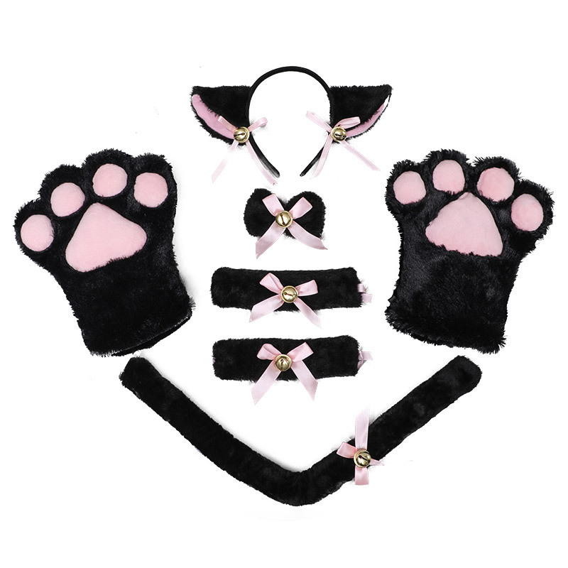 One Piece Dropshipping Cute Cat Cosplay Props Cat Ears Headband Cat&#039;s Paw Gloves Cat Tail Accessories Set