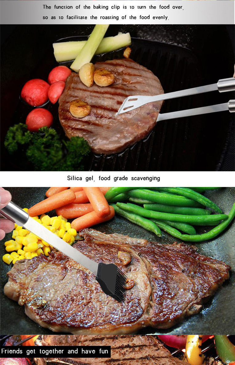 Barbecue Tools 11-Piece Set Aviation Grill with Thermometer Heat Insulation Gloves BBQ Grill Combination Cloth Bag