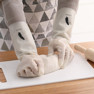 Household Gloves White Laundry Waterproof Plastic Household Cleaning NonSlip Ding Qing Durable Kitchen Dishwashing Stall