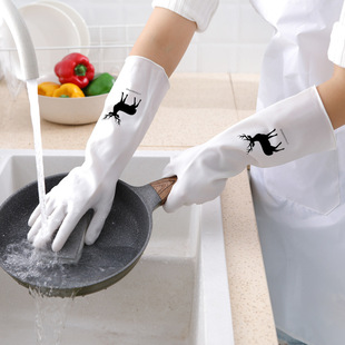 Household Gloves White Laundry Waterproof Plastic Household Cleaning NonSlip Ding Qing Durable Kitchen Dishwashing Stall