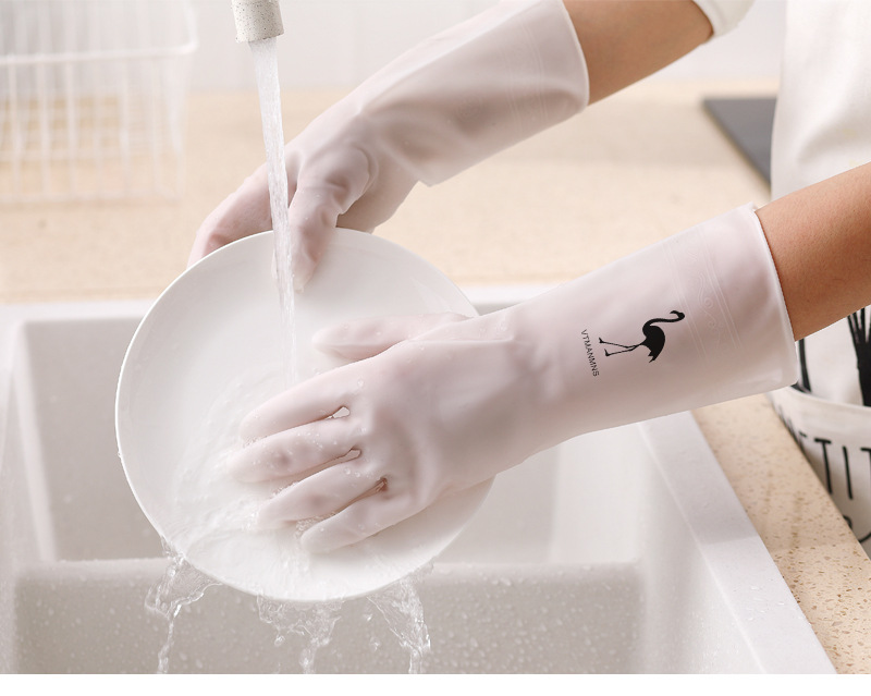 Household Gloves White Laundry Waterproof Plastic Household Cleaning NonSlip Ding Qing Durable Kitchen Dishwashing Stall