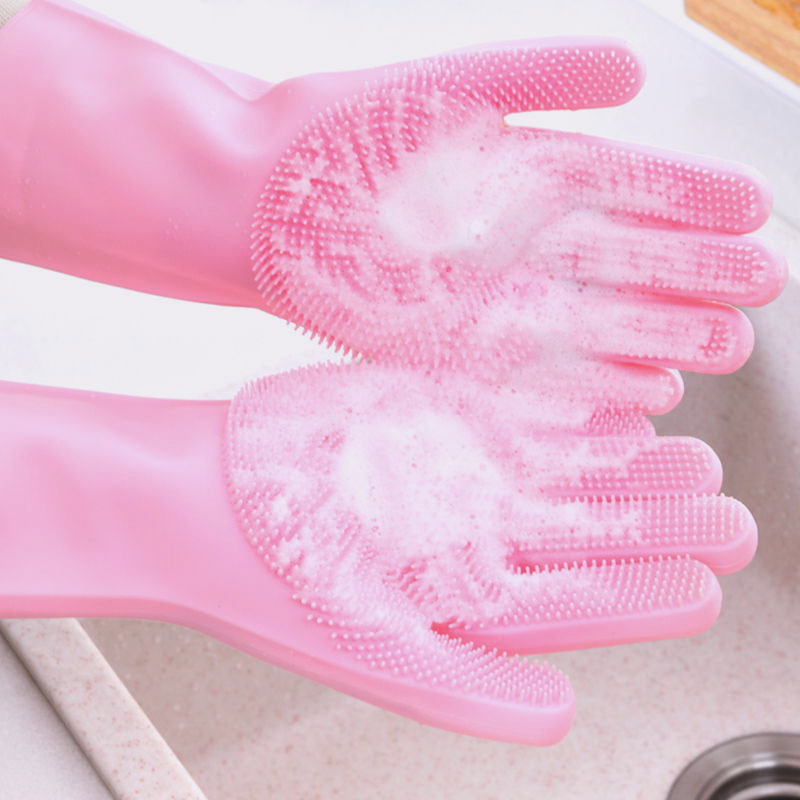 Whole Kitchen Dishwashing Gloves Silicone Household Cleaning Waterproof Heat Insulation Magic Gloves Dishwashing Brush