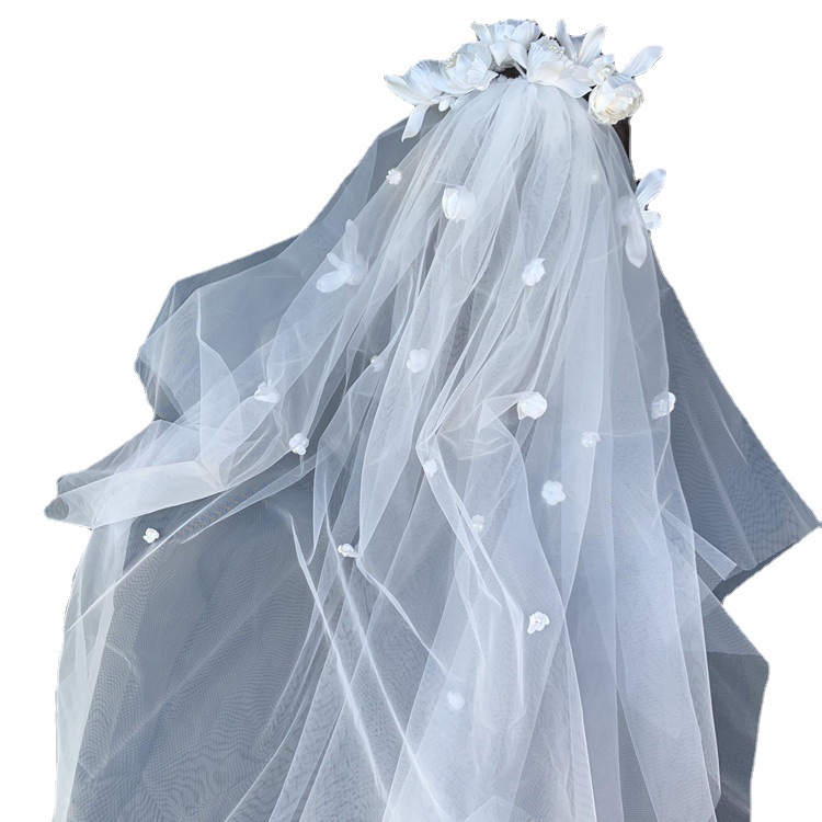 Super Fairy Mori Style Retro Hong Kong Style Flower Veil Bow Gloves Earrings Bridal Wedding Dress Accessories