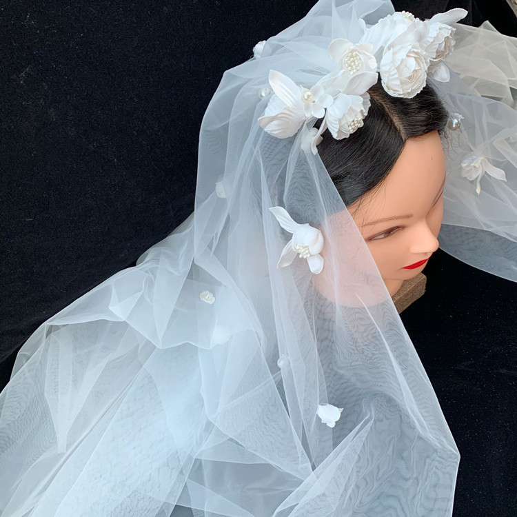 Super Fairy Mori Style Retro Hong Kong Style Flower Veil Bow Gloves Earrings Bridal Wedding Dress Accessories
