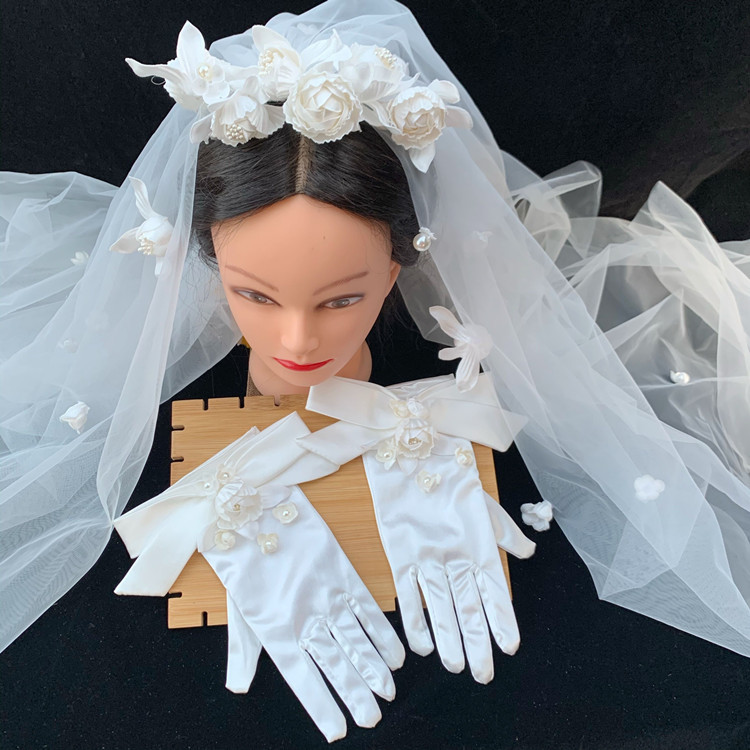 Super Fairy Mori Style Retro Hong Kong Style Flower Veil Bow Gloves Earrings Bridal Wedding Dress Accessories