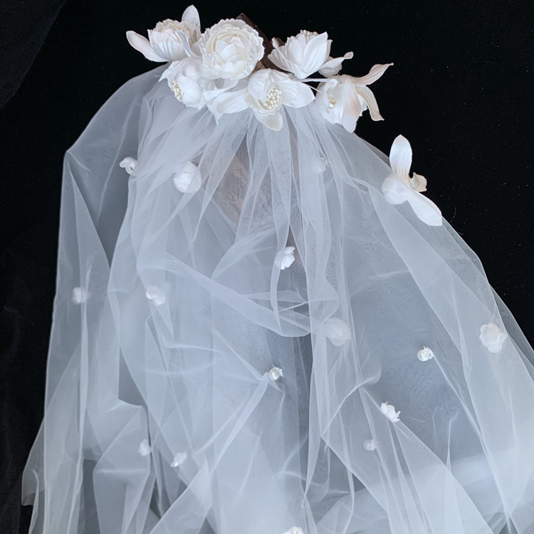 Super Fairy Mori Style Retro Hong Kong Style Flower Veil Bow Gloves Earrings Bridal Wedding Dress Accessories