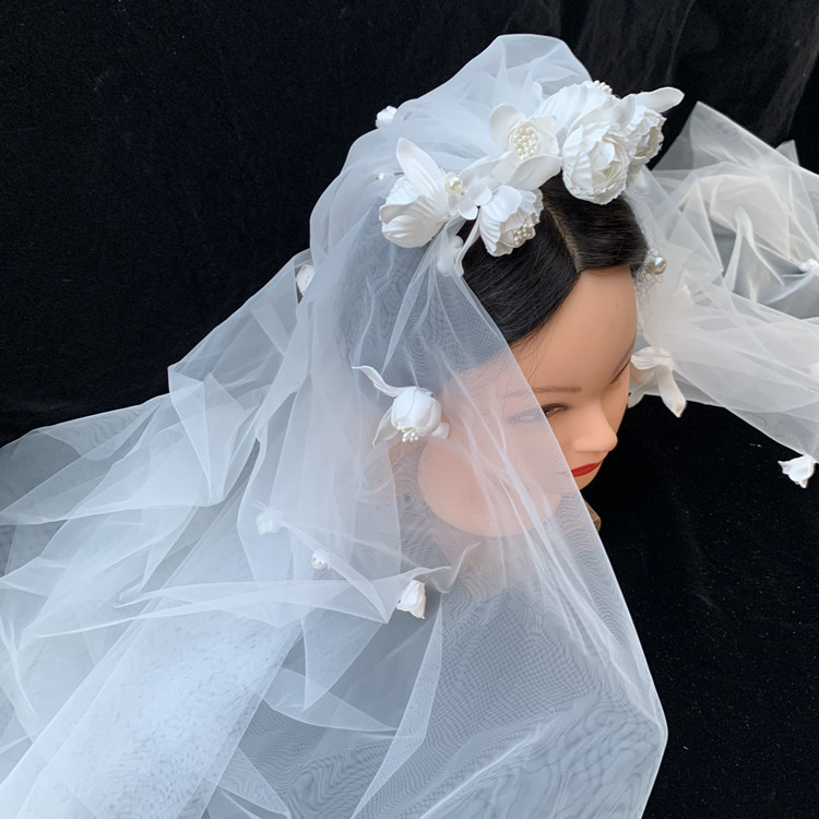 Super Fairy Mori Style Retro Hong Kong Style Flower Veil Bow Gloves Earrings Bridal Wedding Dress Accessories
